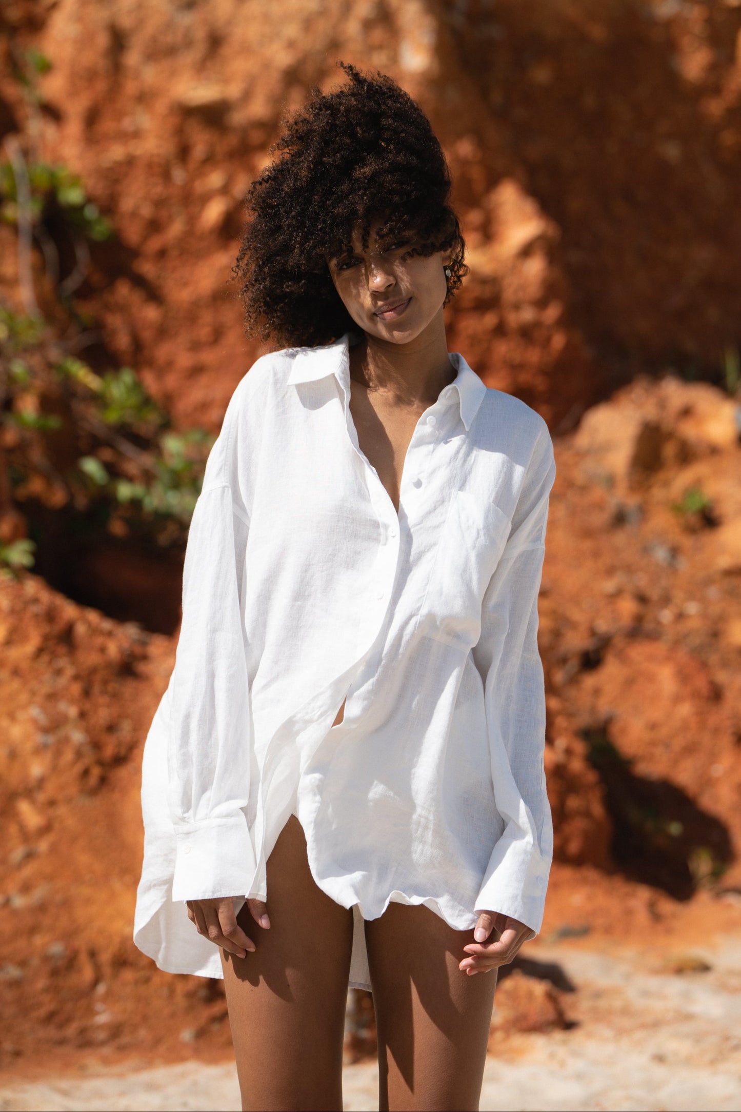 Lilly Pilly Collection Kirra shirt made from European linen in Ivory front view