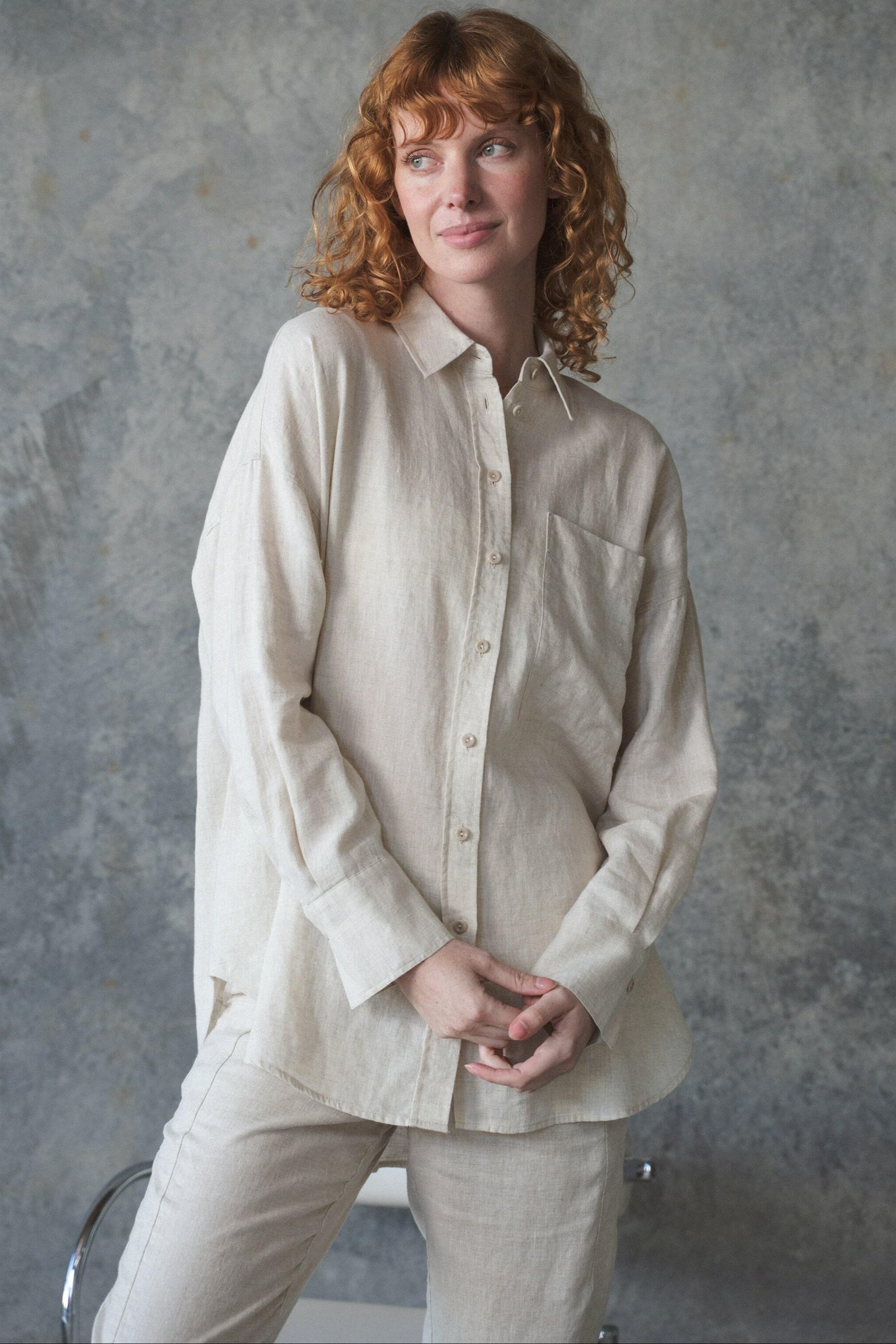 Lilly Pilly Collection Kirra shirt made from European linen in Oatmeal