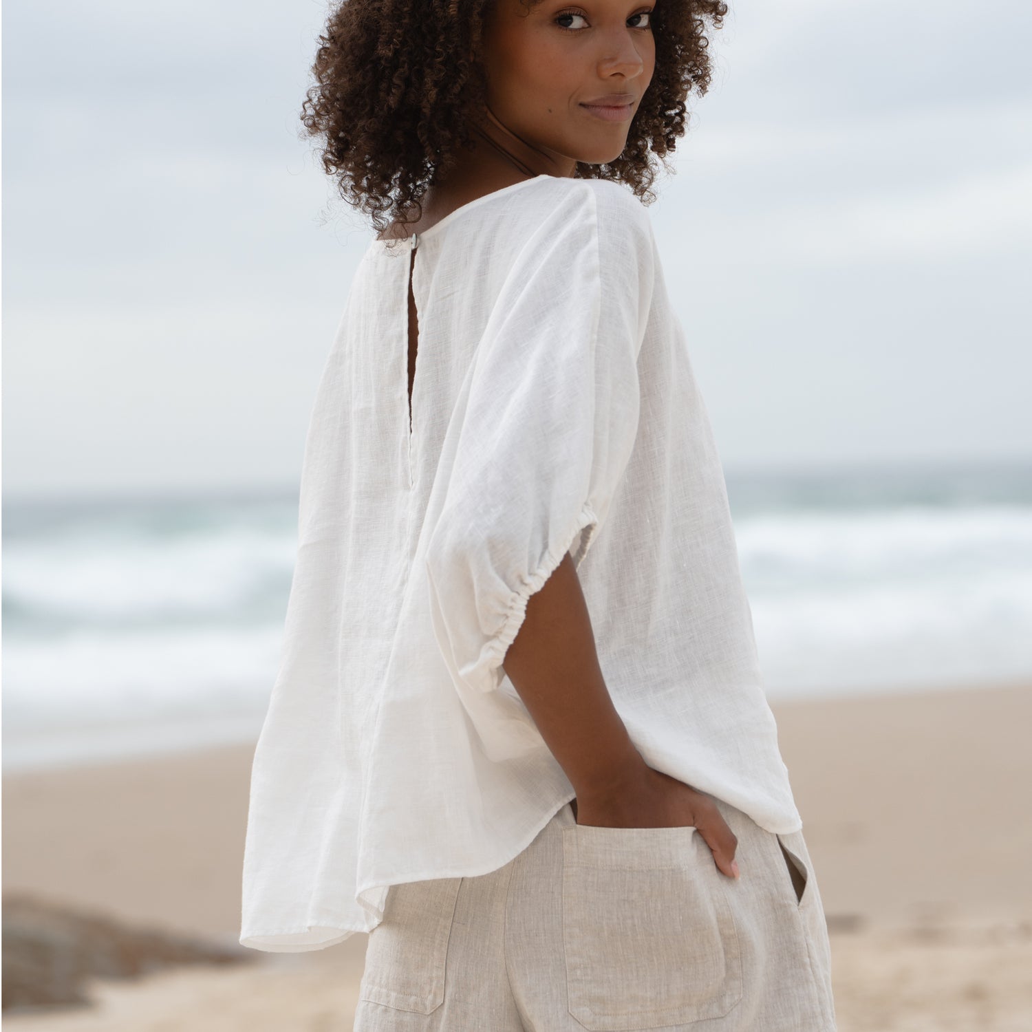 LILLY PILLY Tina linen top in Ivory