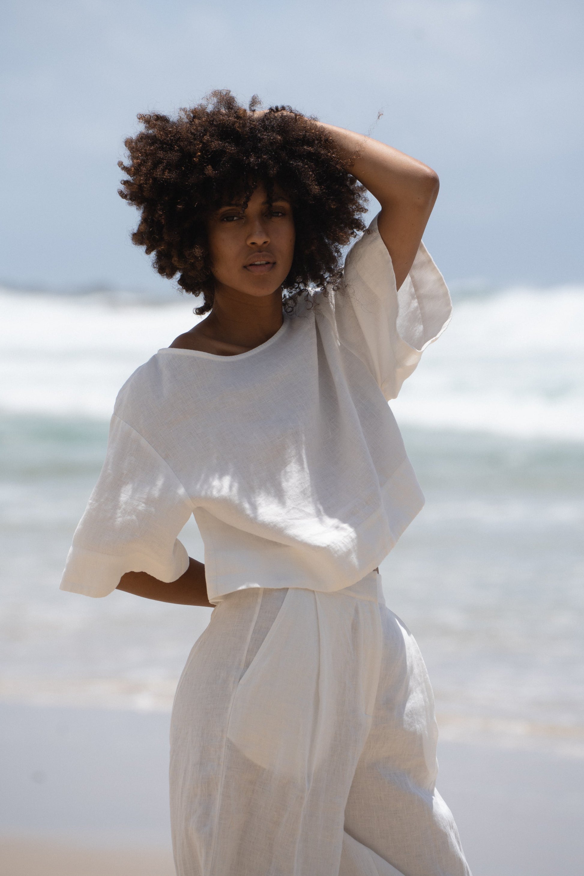 LILLY PILLY Maya ivory linen top