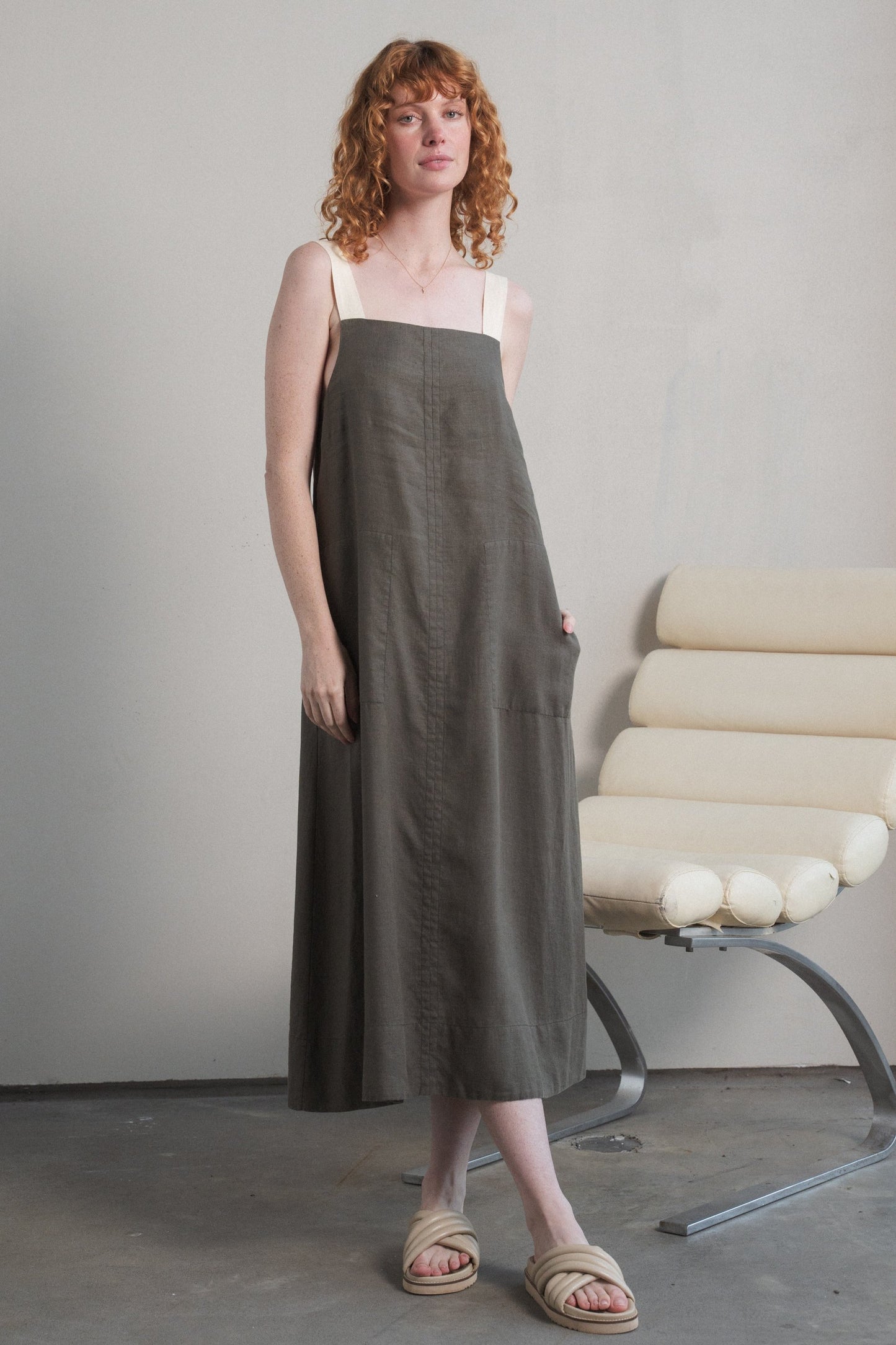 REMI KHAKI LINEN DRESS