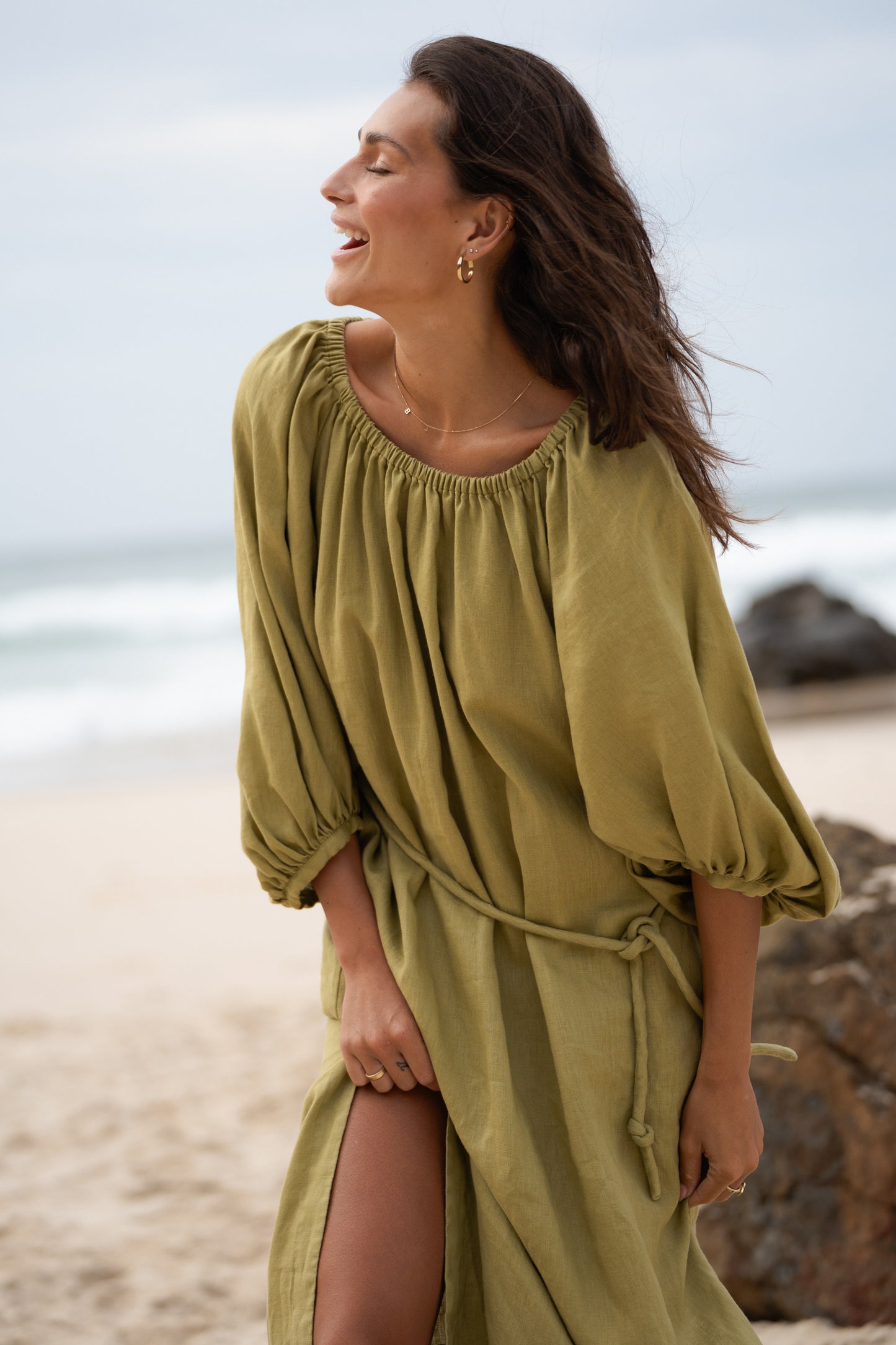 LUCIA OLIVE LINEN DRESS