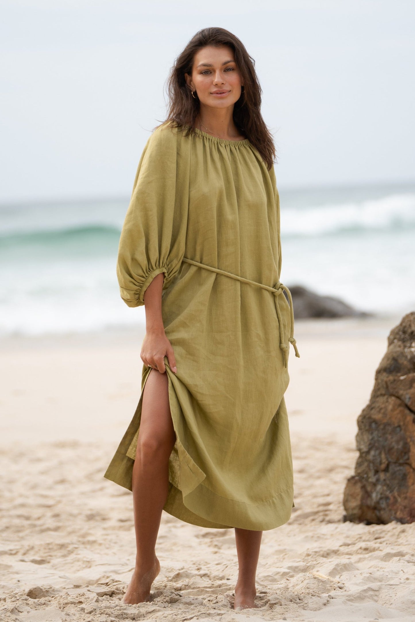 LUCIA OLIVE LINEN DRESS