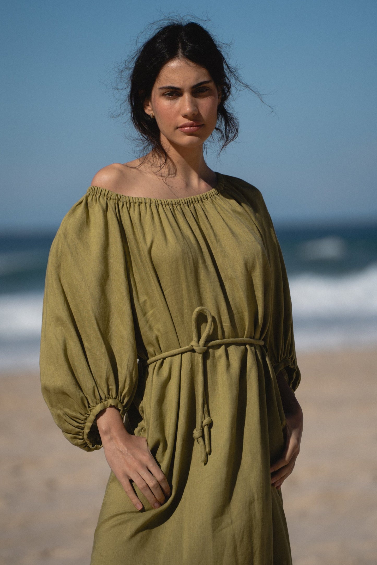 LUCIA OLIVE LINEN DRESS