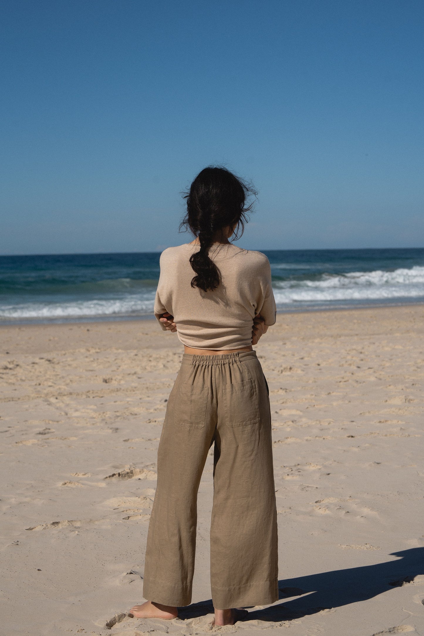 IVY TAUPE LINEN CROP PANTS