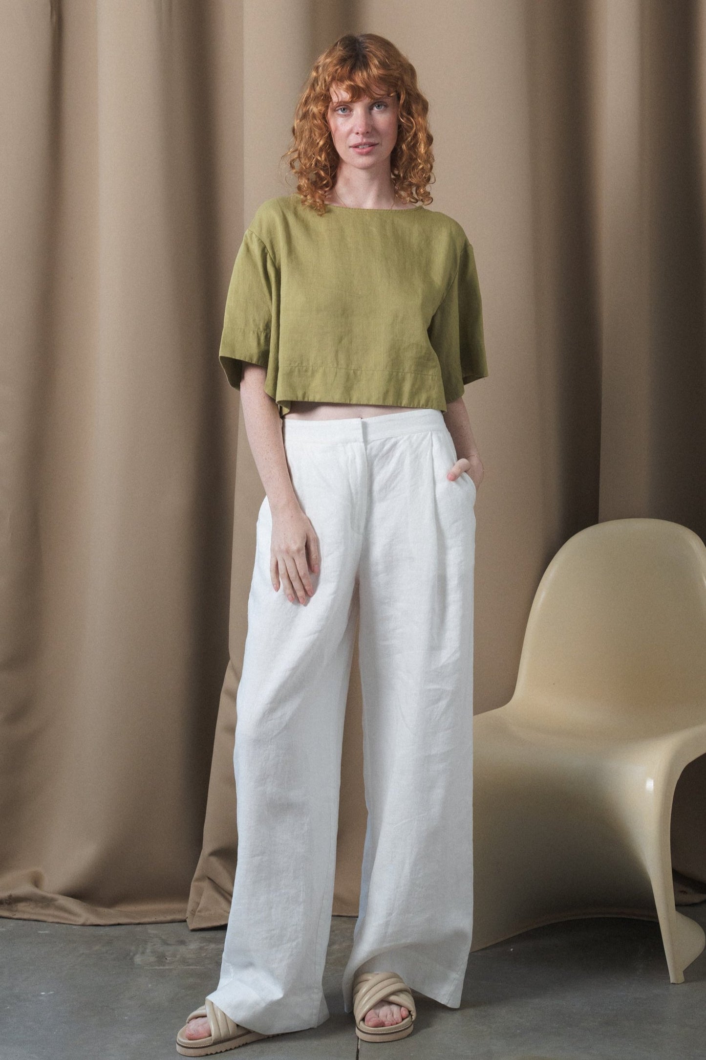 MAYA OLIVE LINEN TOP