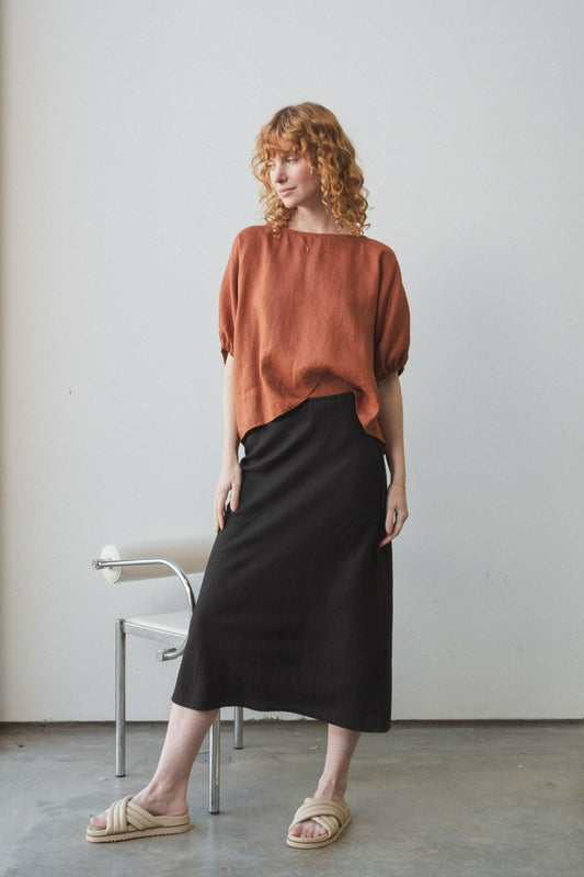 RILEY BLACK BIAS LINEN SKIRT