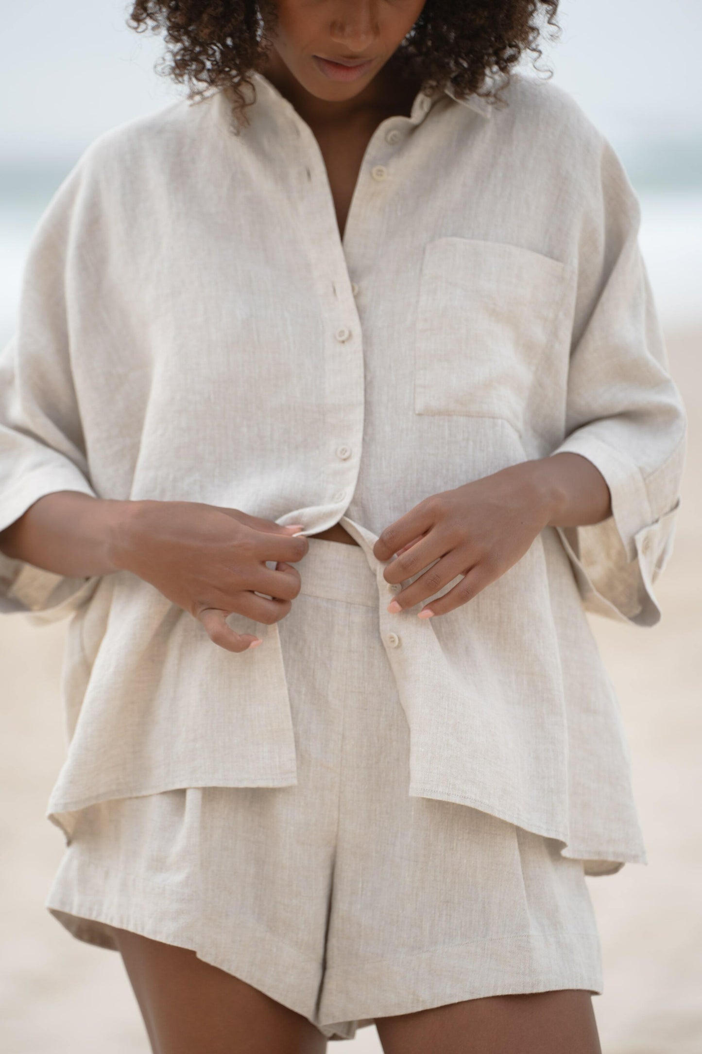 PIXIE OATMEAL LINEN SHIRT