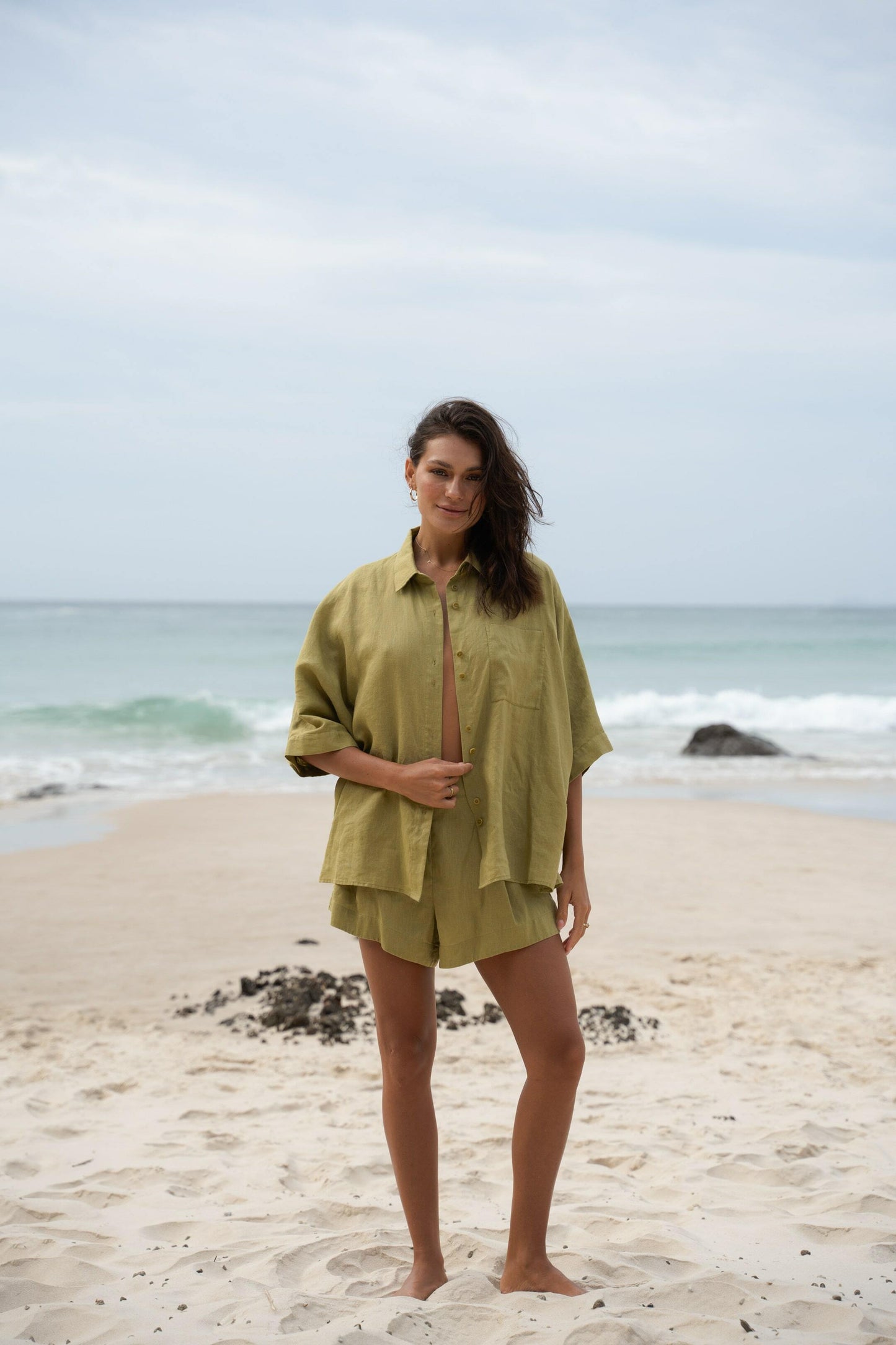 PIXIE OLIVE LINEN SHIRT