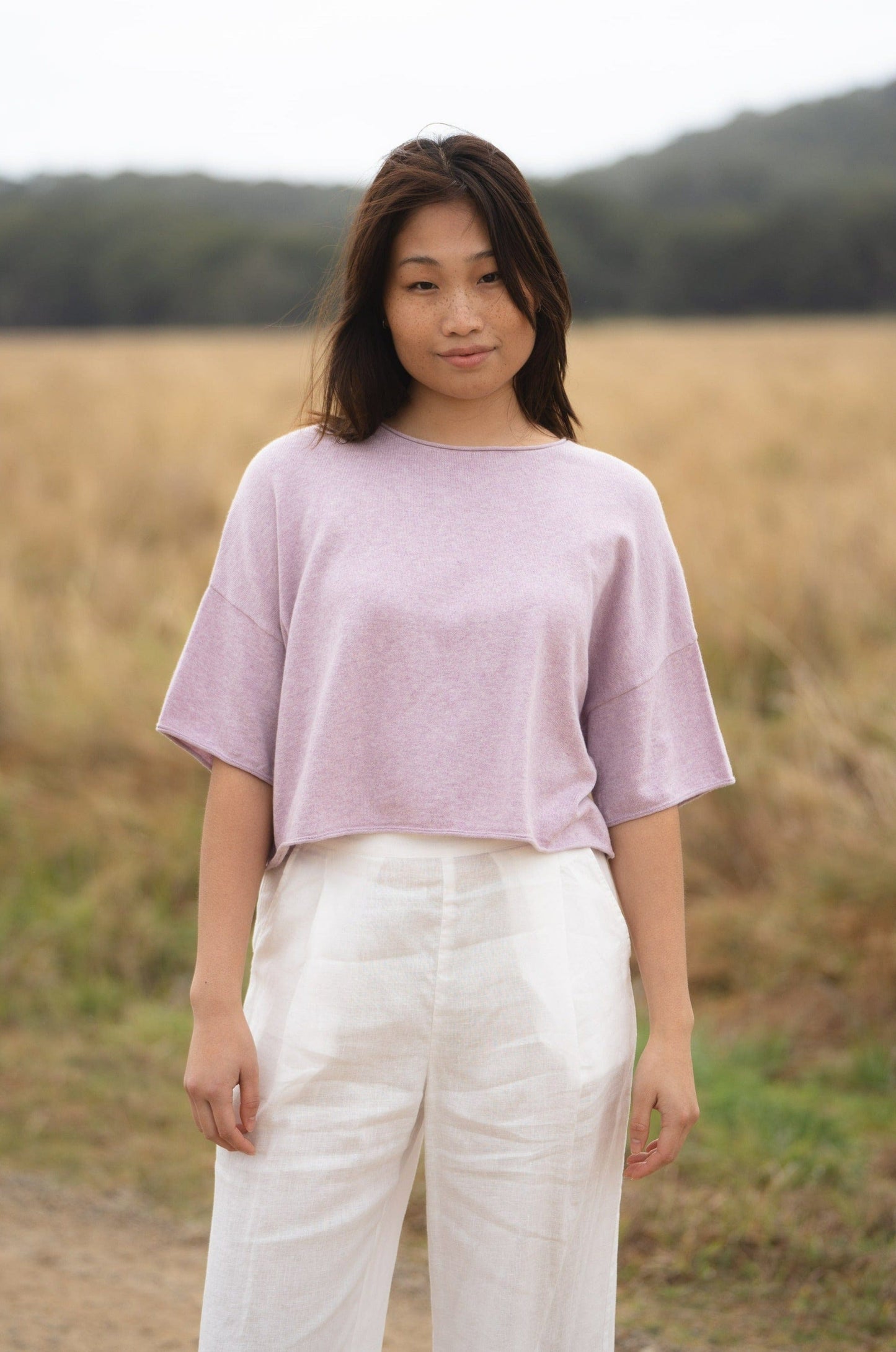 LILLY PILLY Addison Knit top made from Cotton Cashmere in Soft Lilac