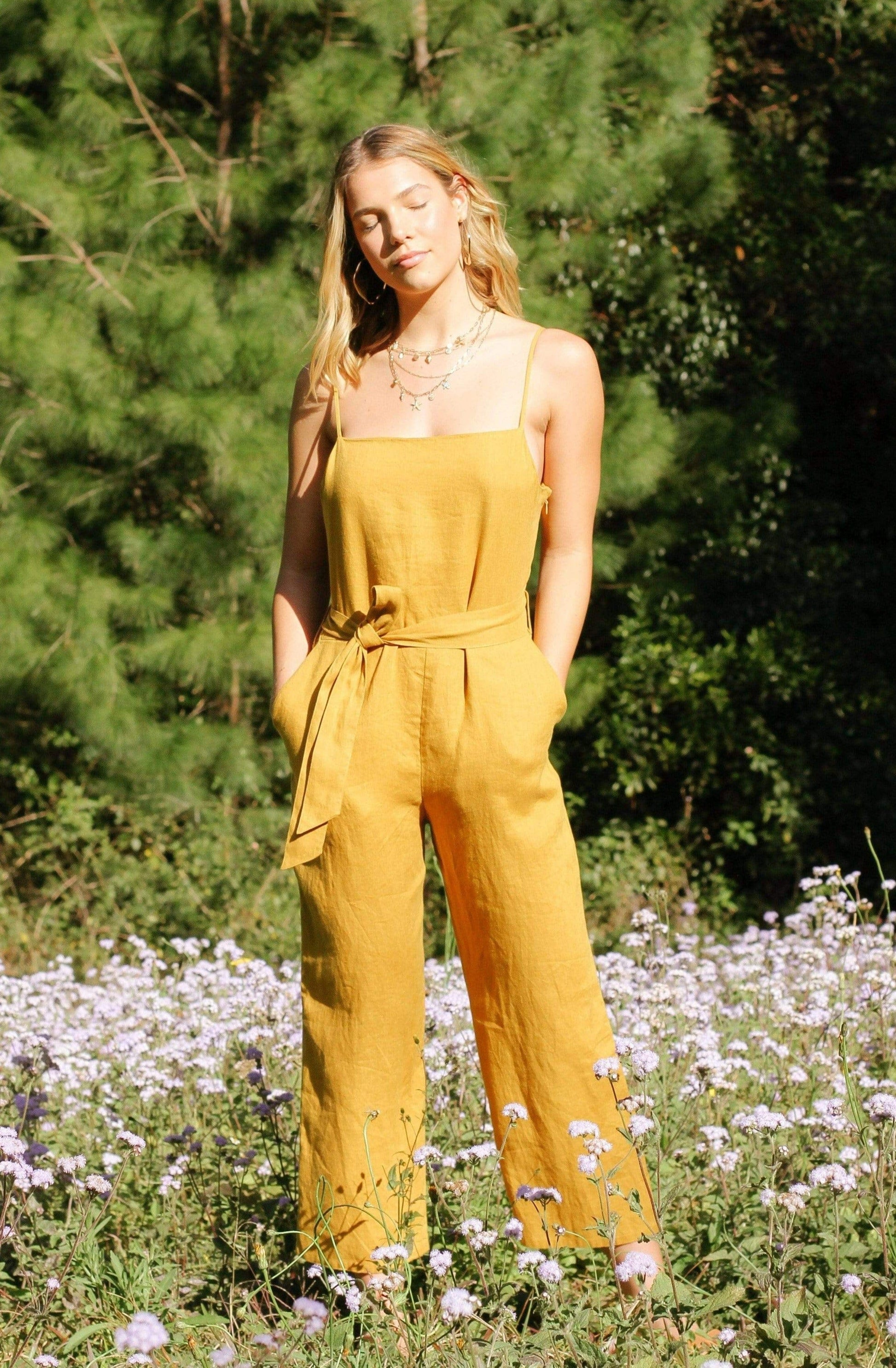 Lilly Pilly Collection 100% organic linen Chloe Jumpsuit in Mustard