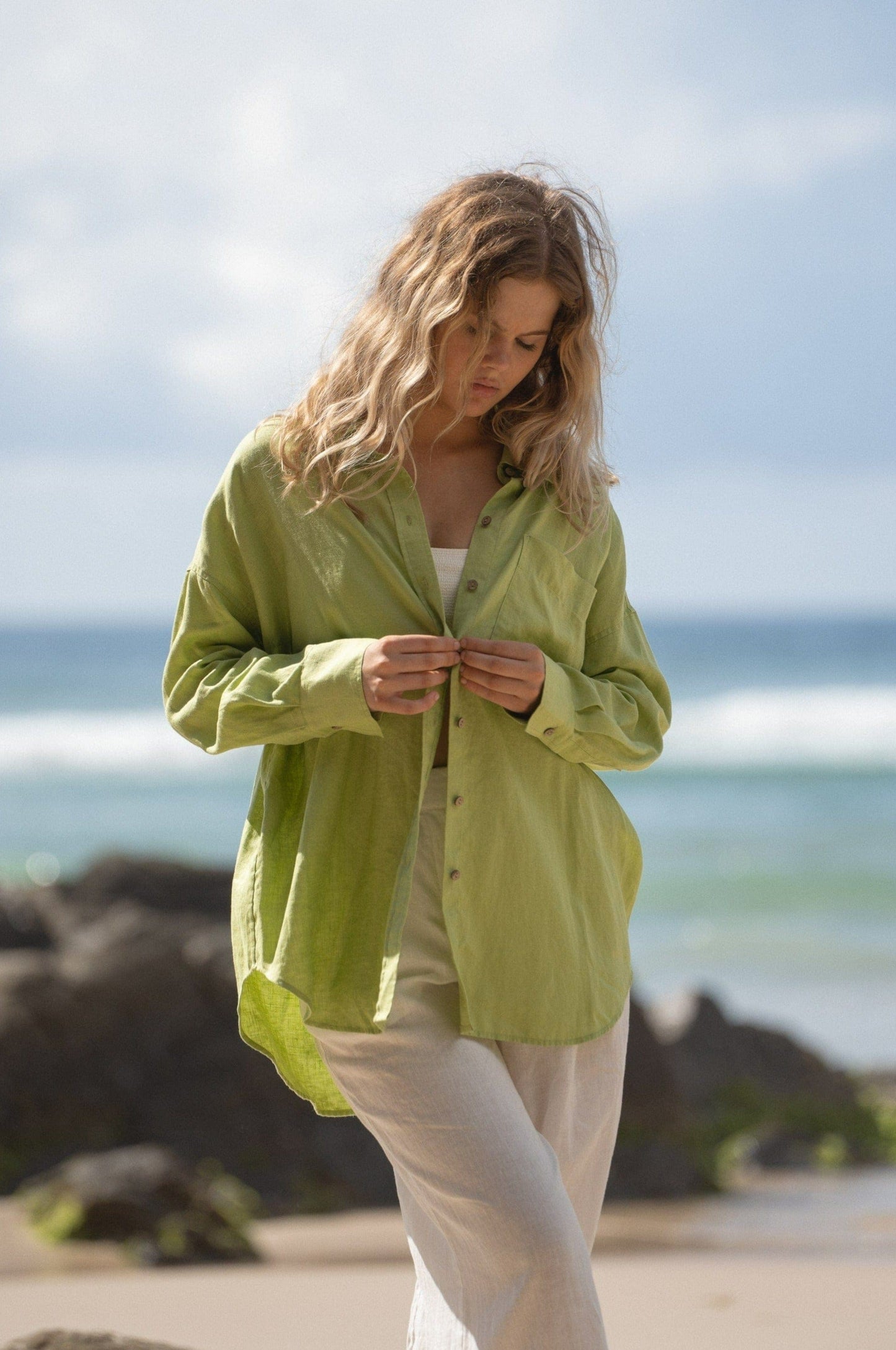 KIRRA LEMONGRASS LINEN SHIRT