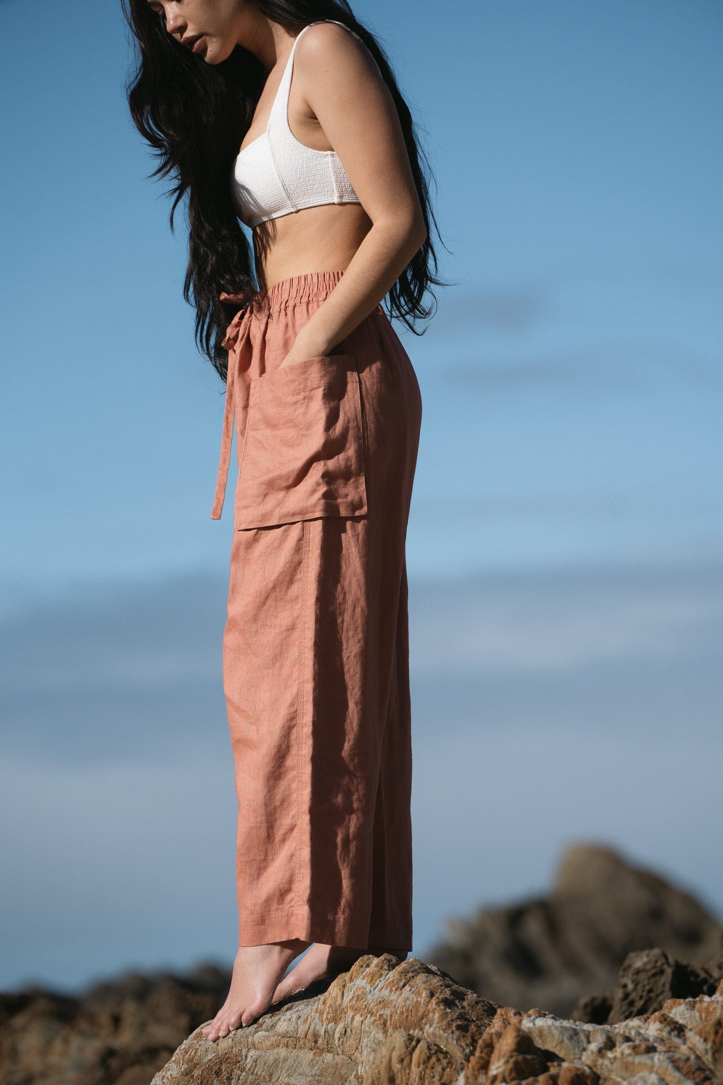 Lilly Pilly Collection 100% organic linen Kylee Linen Pants in Sandalwood