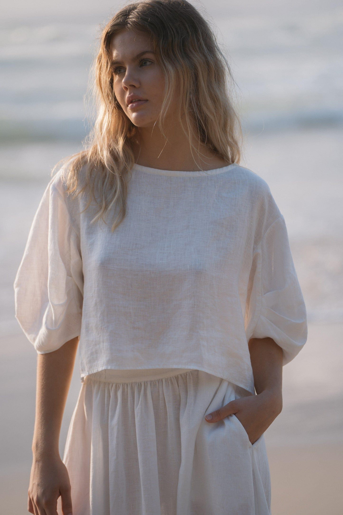 LEIA IVORY LINEN TOP