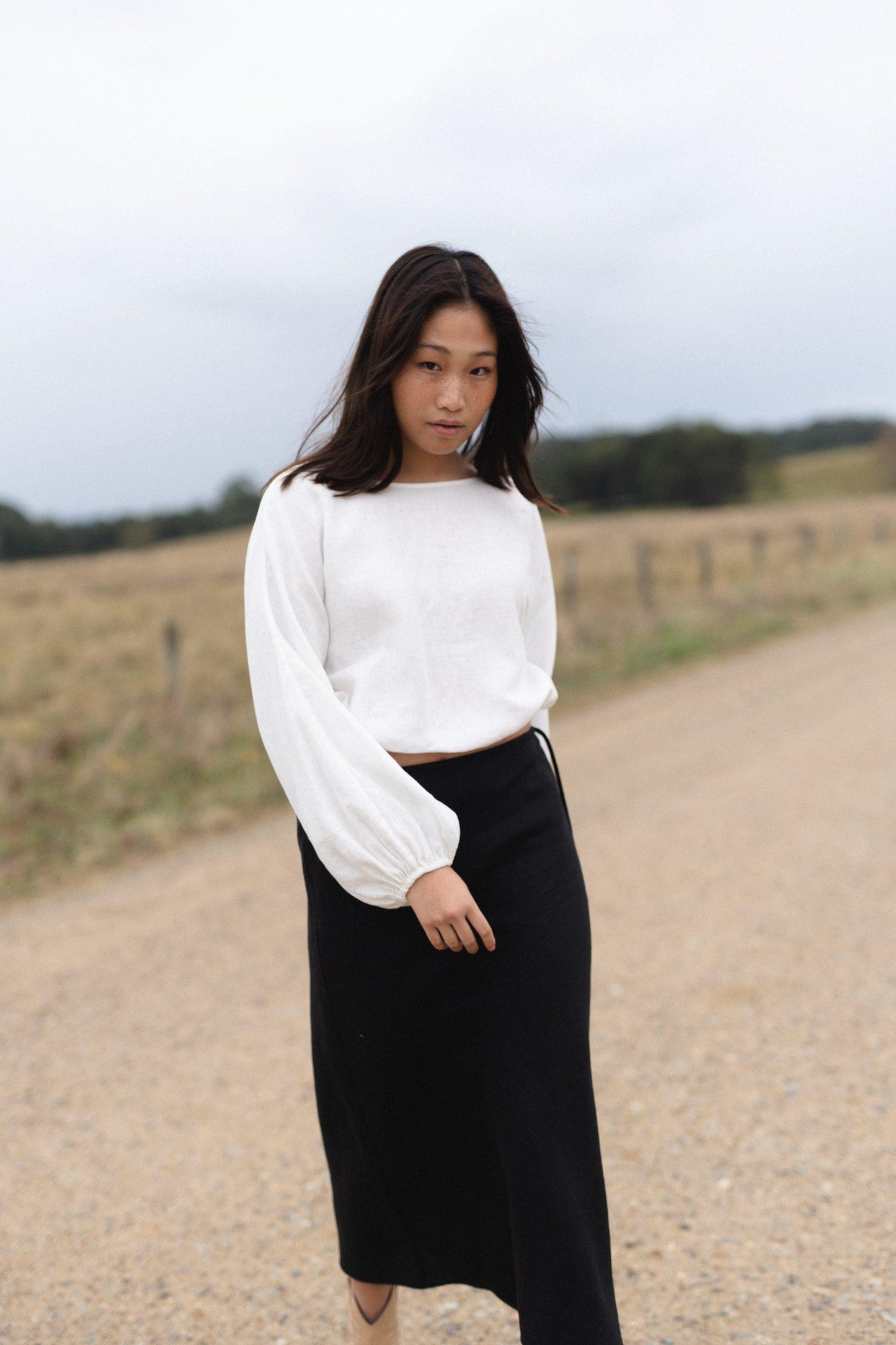 RILEY BLACK BIAS LINEN SKIRT