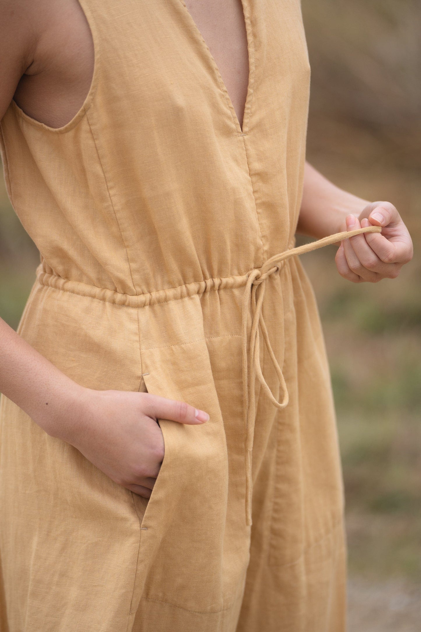 LILLY PILLY Collection Ruby Linen Dress made from 100% organic linen in Sand