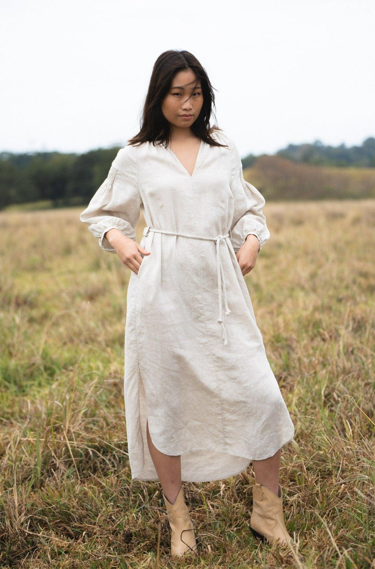 SKYLAR OATMEAL LINEN DRESS