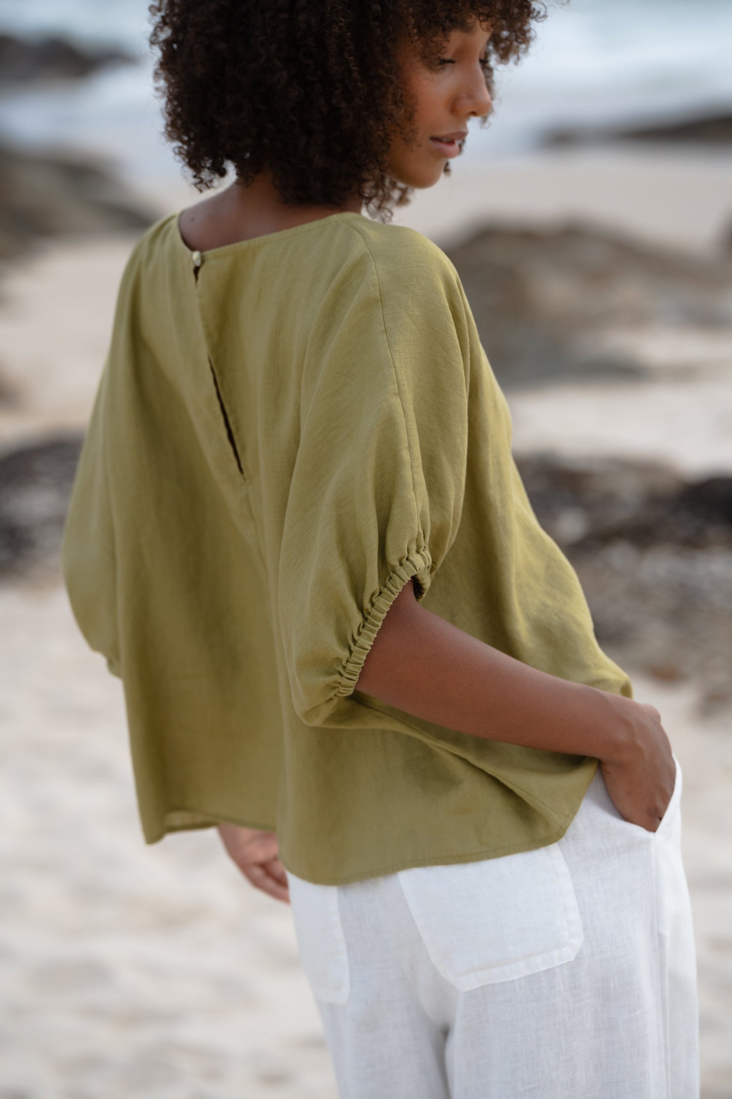 TINA OLIVE LINEN TOP