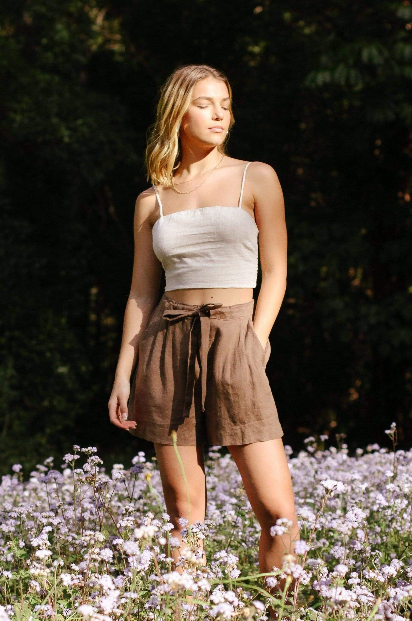 AMELIA DARK EARTH LINEN SHORTS