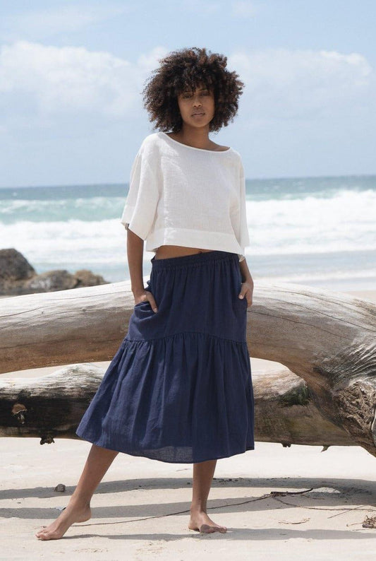 LOLA DENIM BLUE LINEN SKIRT