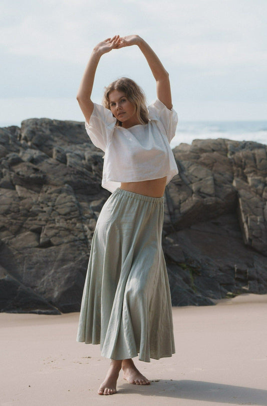 Lilly Pilly Collection 100% organic linen Stella Skirt in Tea