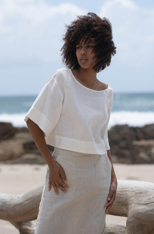 MAYA IVORY LINEN TOP