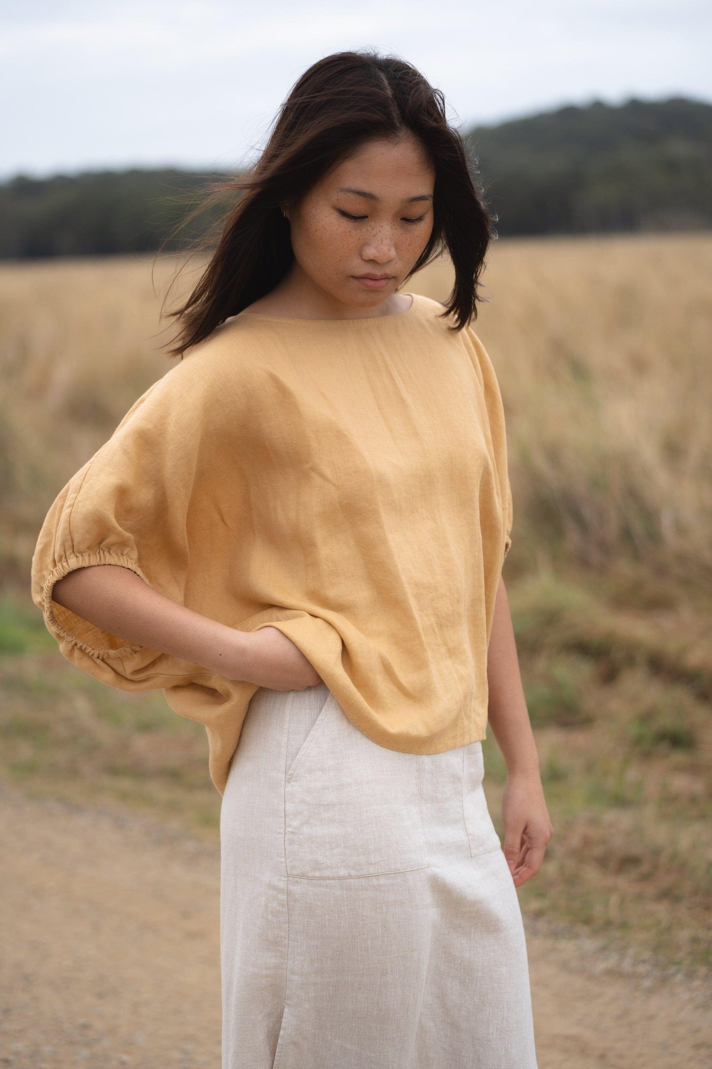 TINA SAND LINEN TOP